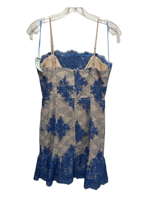 Nicholas Size 6 Blue & Tan Nylon Lace Overlay Strapless Embroidered A line Dress Blue & Tan / 6