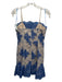 Nicholas Size 6 Blue & Tan Nylon Lace Overlay Strapless Embroidered A line Dress Blue & Tan / 6