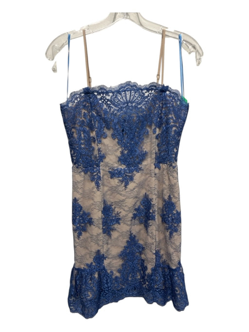 Nicholas Size 6 Blue & Tan Nylon Lace Overlay Strapless Embroidered A line Dress Blue & Tan / 6