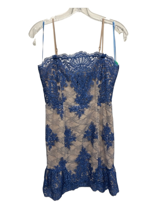 Nicholas Size 6 Blue & Tan Nylon Lace Overlay Strapless Embroidered A line Dress Blue & Tan / 6