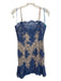 Nicholas Size 6 Blue & Tan Nylon Lace Overlay Strapless Embroidered A line Dress Blue & Tan / 6