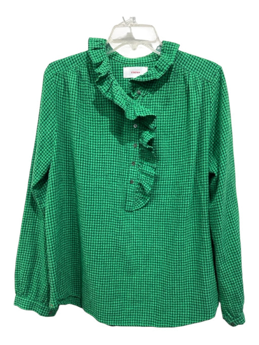 XiRENA Size S Green & Black Cotton Blend Flannel Gingham Ruffle Top Green & Black / S