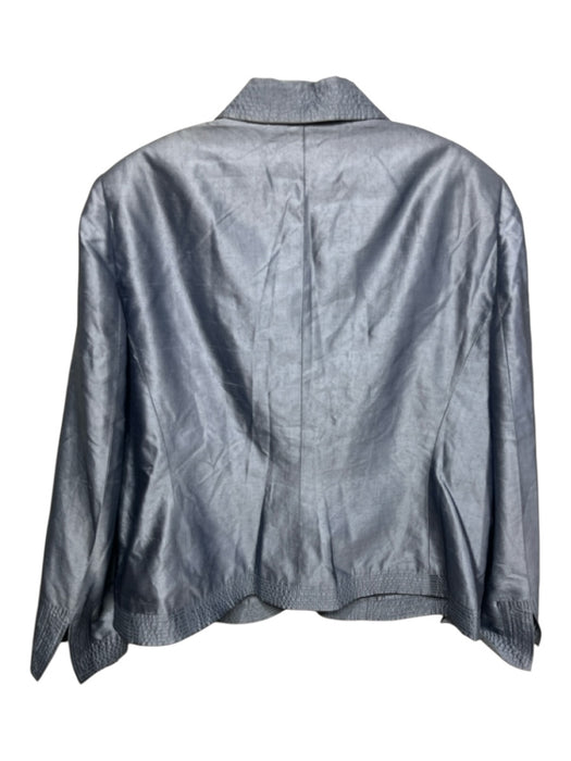 Les Copains Size 52/L Metallic Blue Silk Taffeta Button Front Blazer Jacket Metallic Blue / 52/L