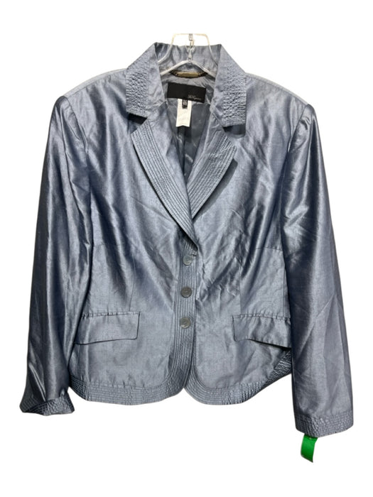 Les Copains Size 52/L Metallic Blue Silk Taffeta Button Front Blazer Jacket Metallic Blue / 52/L