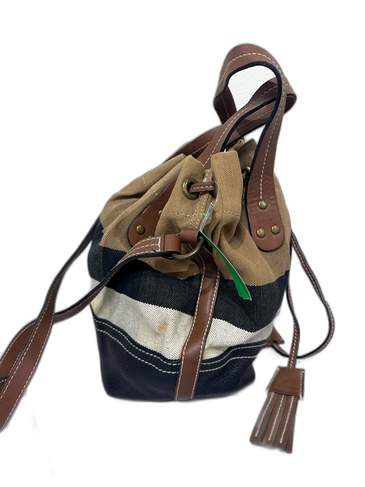 Burberry Black, Brown, White Canvas & Leather Top Handles Plaid Pouchette Bag Black, Brown, White / Small