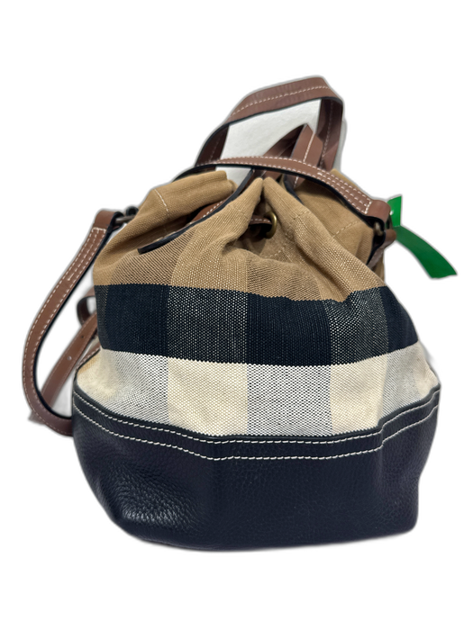 Burberry Black, Brown, White Canvas & Leather Top Handles Plaid Pouchette Bag Black, Brown, White / Small