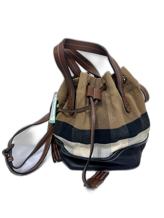 Burberry Black, Brown, White Canvas & Leather Top Handles Plaid Pouchette Bag Black, Brown, White / Small