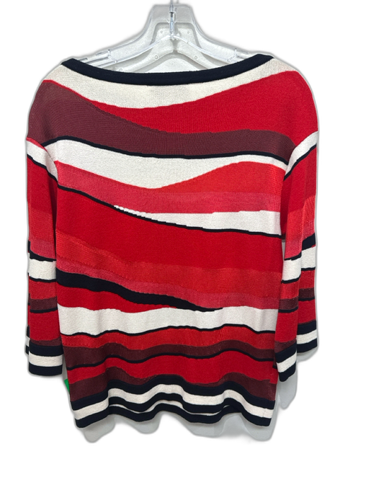 St John Collection Size Small Red, Black, Cream Wool Blend 3/4 Sleeve Knit Top Red, Black, Cream / Small