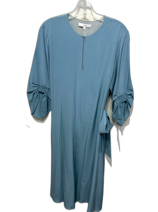 Tibi Size 4 Dusty Blue Silk Long Sleeve V Neck Midi Dress Dusty Blue / 4