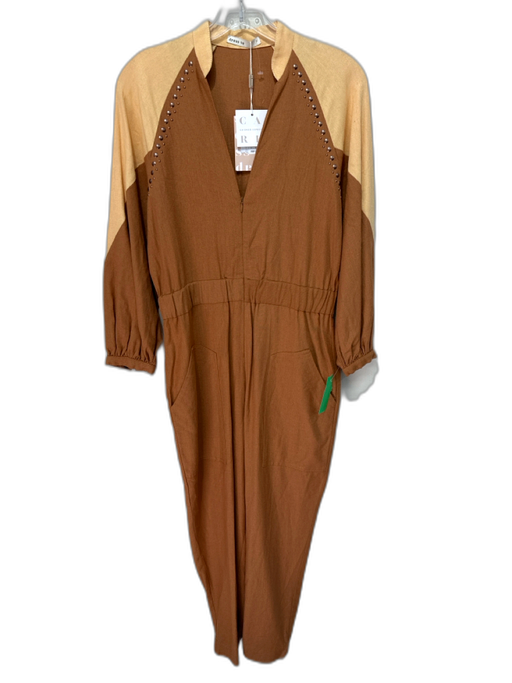 Dress to Size P Brown & Yellow Viscose Blend Long Sleeve Studded Jumpsuit Brown & Yellow / P