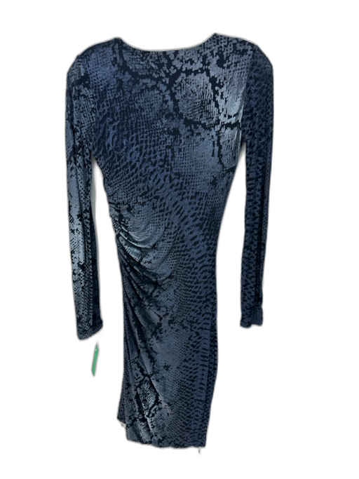 Fuzzi Size Small Blue, Gray, Black Viscose Blend Long Sleeve Velvet Ruched Dress Blue, Gray, Black / Small