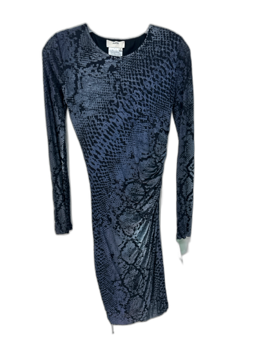 Fuzzi Size Small Blue, Gray, Black Viscose Blend Long Sleeve Velvet Ruched Dress Blue, Gray, Black / Small