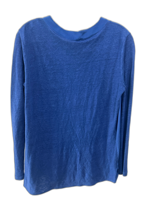 Sandro Size 2 Blue Silk & Linen Fabric Block Ribbon Long Sleeve Top Blue / 2