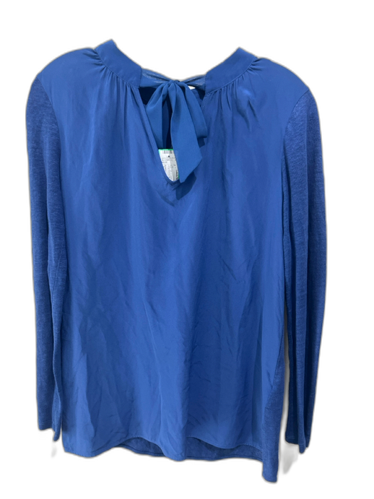 Sandro Size 2 Blue Silk & Linen Fabric Block Ribbon Long Sleeve Top Blue / 2