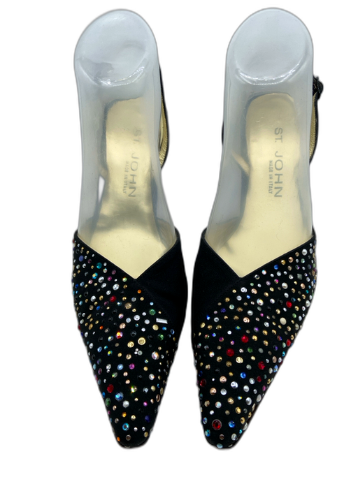 St John Shoe Size 8 Black & Multi Leather & Textile Rhinestone Pointed Toe Pumps Black & Multi / 8
