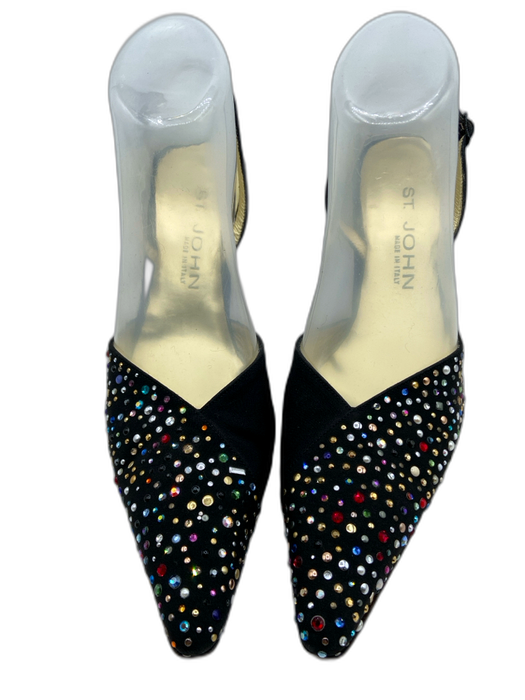 St John Shoe Size 8 Black & Multi Leather & Textile Rhinestone Pointed Toe Pumps Black & Multi / 8