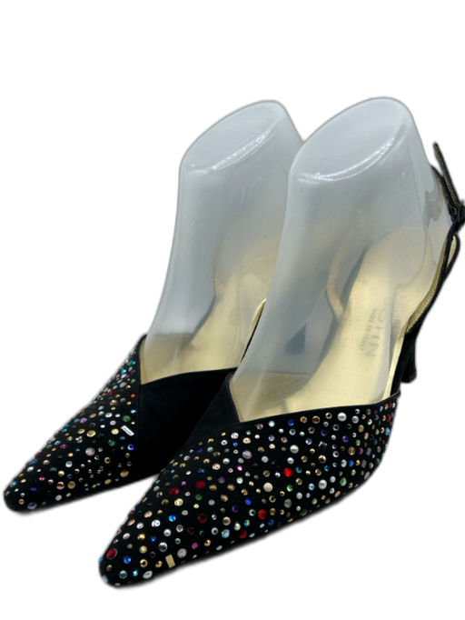 St John Shoe Size 8 Black & Multi Leather & Textile Rhinestone Pointed Toe Pumps Black & Multi / 8