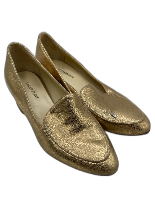 Sarah Flint Shoe Size 35.5 Gold Leather Foil Almond Toe Block heel Pumps Gold / 35.5