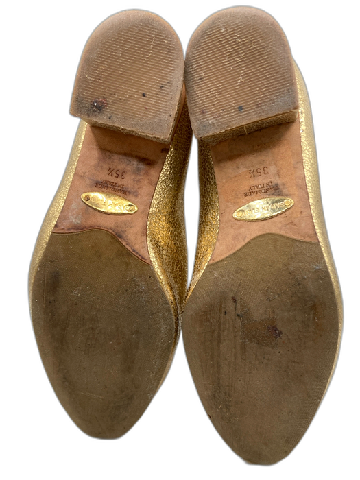 Sarah Flint Shoe Size 35.5 Gold Leather Foil Almond Toe Block heel Pumps Gold / 35.5