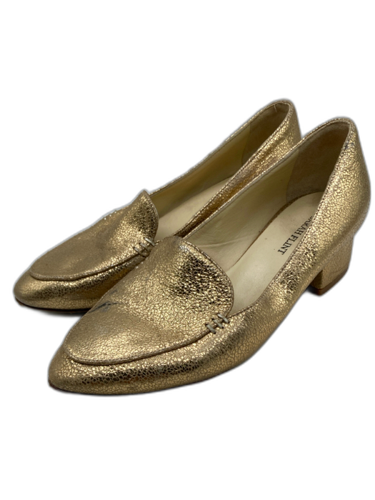 Sarah Flint Shoe Size 35.5 Gold Leather Foil Almond Toe Block heel Pumps Gold / 35.5