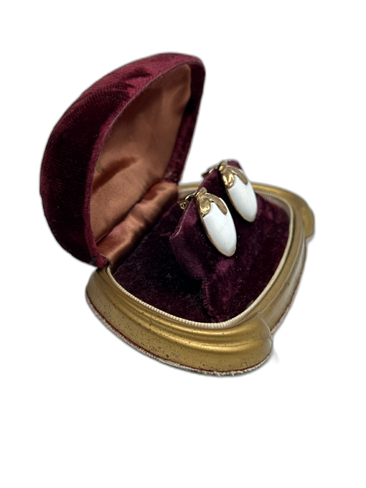 Trifari Gold & White Enamel Gold Tone Hardware Egg Clip On Earrings Gold & White