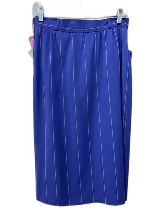 Emilio Pucci Size 10 Blue & Grey Acetate Blend Side Zip Pinstripe Wrap Skirt Blue & Grey / 10