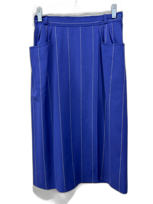 Emilio Pucci Size 10 Blue & Grey Acetate Blend Side Zip Pinstripe Wrap Skirt Blue & Grey / 10