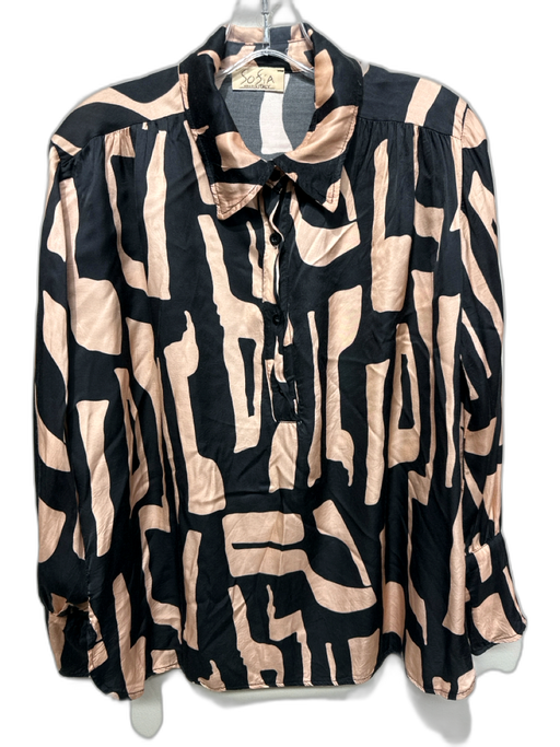 Sofia Size L Pink & Black Viscose & Rayon Quarter Button Abstract Print Top Pink & Black / L
