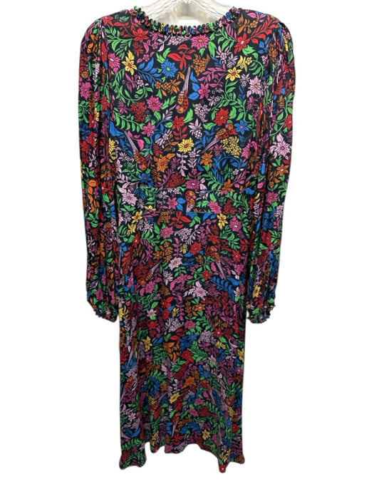 Farm Rio Size M Black & Multi Viscose Floral V Neck Button Front Dress Black & Multi / M