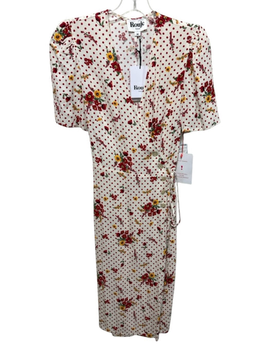 Rouje Size 36 White, Red & Yellow Viscose Floral Polka Dot Short Sleeve Dress White, Red & Yellow / 36