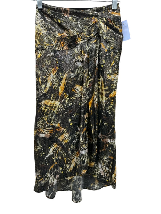 IRO Size 32 Black, yellow & orange Viscose Blend Metallic Thread Midi Skirt Black, yellow & orange / 32