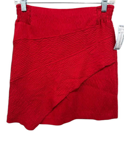 Maje Size 36 Red Viscose Blend Textured Elastic Sides Back Zip Mini Skirt Red / 36