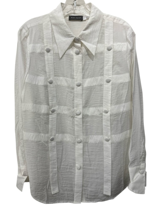 Mint Velvet Size L White Viscose Blend Collared Button Detail Button Up Top White / L