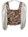 Love The Label Size XXS White & Brown Cotton Smocked Back Eyelet Lace Top White & Brown / XXS