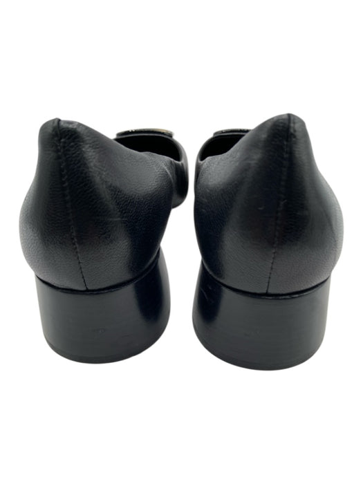 Tory Burch Shoe Size 8 Black & Gold Leather Logo Stacked Heel Round Toe Shoes Black & Gold / 8