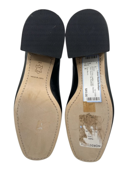Tory Burch Shoe Size 8 Black & Gold Leather Logo Stacked Heel Round Toe Shoes Black & Gold / 8