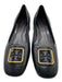 Tory Burch Shoe Size 8 Black & Gold Leather Logo Stacked Heel Round Toe Shoes Black & Gold / 8