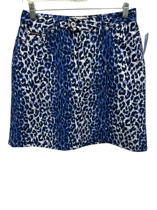 J&ANS Dolce & Gabbana Size 44 Blue & White Polyester Cheetah Print Zip Fly Skirt Blue & White / 44