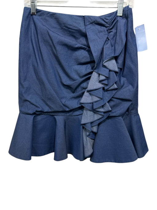 Caroline Constas Size S Chambray Blue Cotton Back Zip Ruffle Skirt Chambray Blue / S