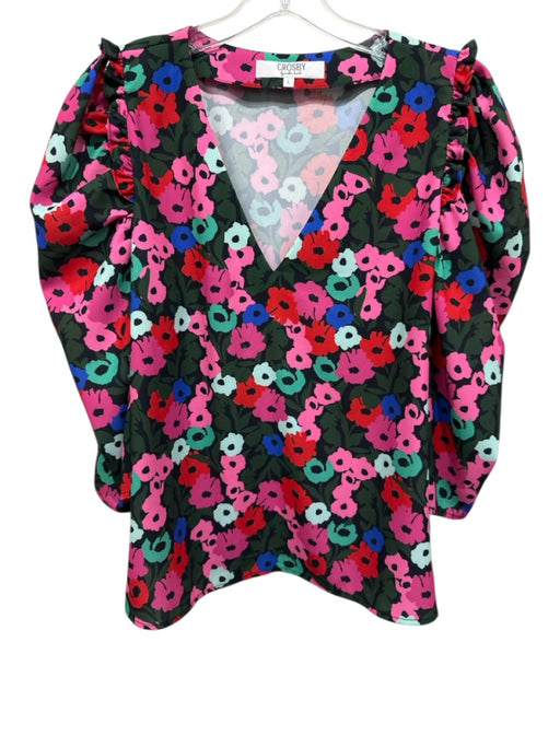 Crosby Size L  Blush pink & brown Polyester Long Sleeve V Neck Floral Top Blush pink & brown / L