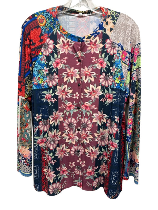 Johnny Was Size M Red, Navy, Multi Polyester Long Sleeve Floral Print Top Red, Navy, Multi / M