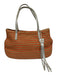 Eric Javits Orange & Gold Raffia & Leather Striped Woven Metallic Detail Bag Orange & Gold