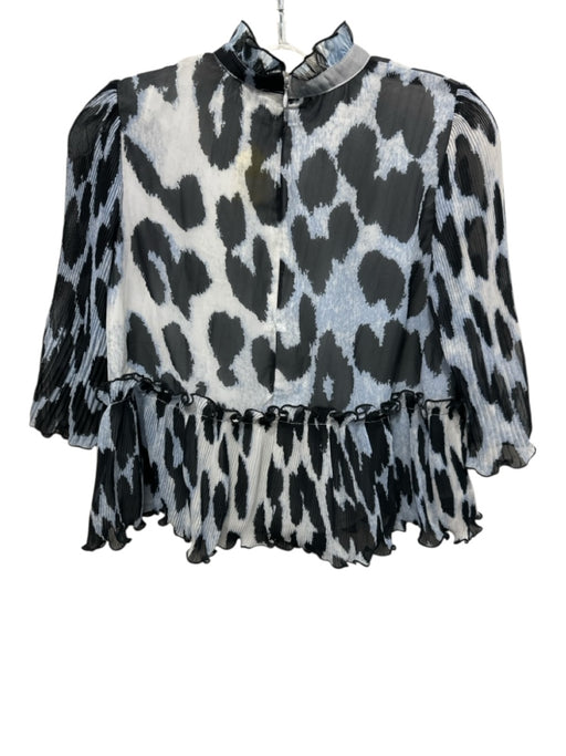 Ganni Size 34 Blue & Black Polyester Leopard Print Accordion Pleat Back Zip Top Blue & Black / 34