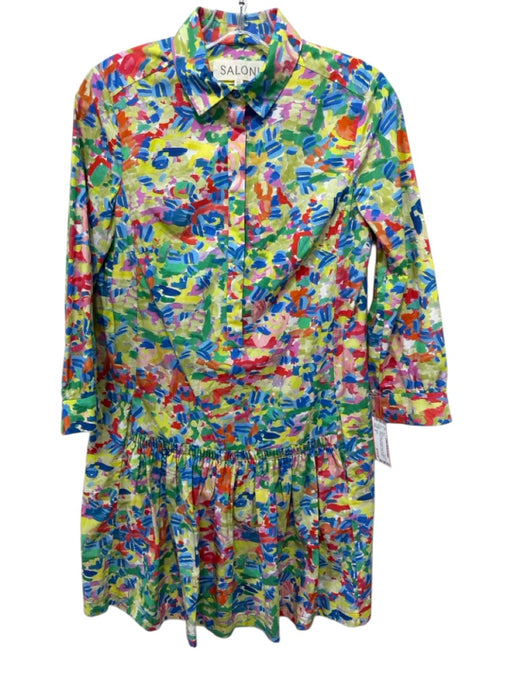 Saloni Size 0 Multi Cotton Abstract Print 3/4 Sleeve Collared Dress Multi / 0