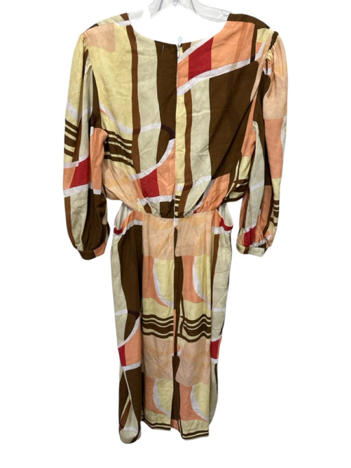 Gregory Size 40 Orange & Brown Viscose Abstract Print V Neck Dress Orange & Brown / 40