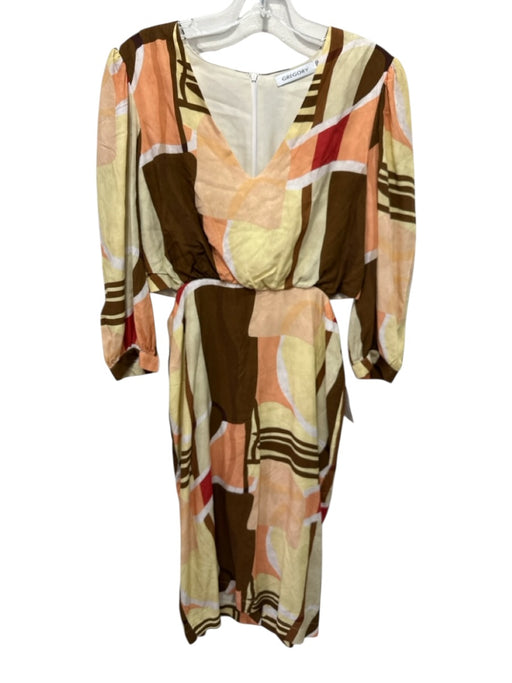 Gregory Size 40 Orange & Brown Viscose Abstract Print V Neck Dress Orange & Brown / 40