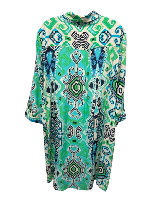 Vilagallo Size 46 Green, Blue & Cream Rayon Blend Geometric Long Sleeve Dress Green, Blue & Cream / 46