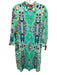 Vilagallo Size 46 Green, Blue & Cream Rayon Blend Geometric Long Sleeve Dress Green, Blue & Cream / 46