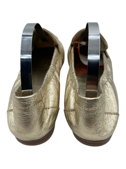 Tory Burch Shoe Size 6 Gold Leather Upper Metallic Logo Elastic Top Flat Loafers Gold / 6
