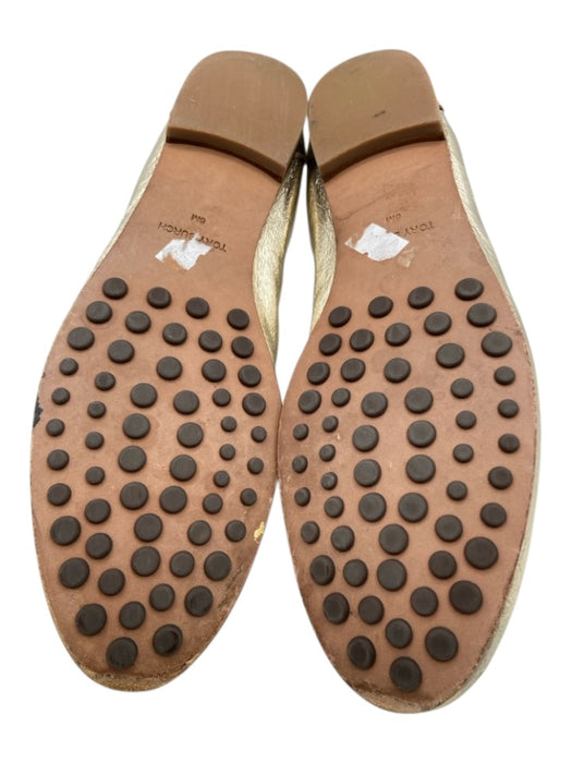Tory Burch Shoe Size 6 Gold Leather Upper Metallic Logo Elastic Top Flat Loafers Gold / 6